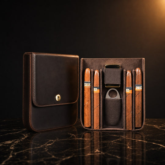 The Custode: Genuine Leather Cigar Travel Case - Fluid And Fire
