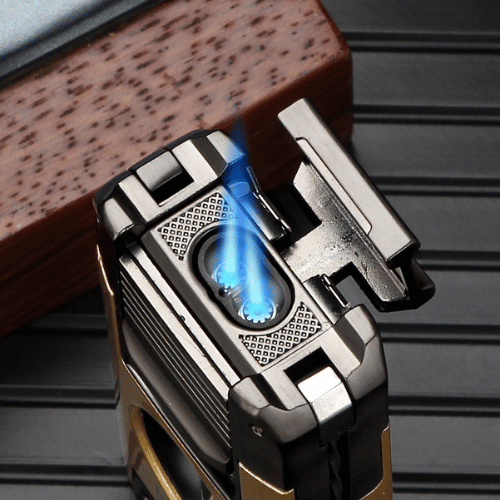 Dual Torch Lighter Set with Cigar Cutter & Punch - Butane Powered