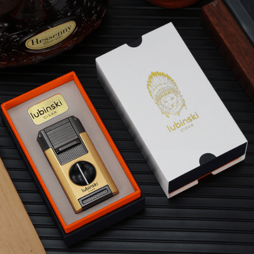 Dual Torch Lighter Set with Cigar Cutter & Punch - Butane Powered