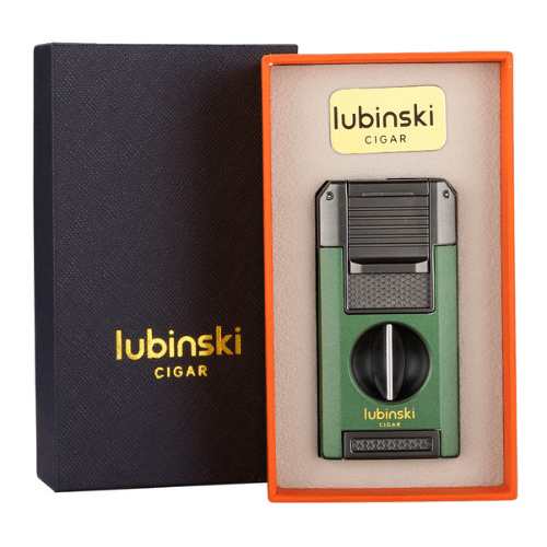 Dual Torch Lighter Set with Cigar Cutter & Punch - Butane Powered