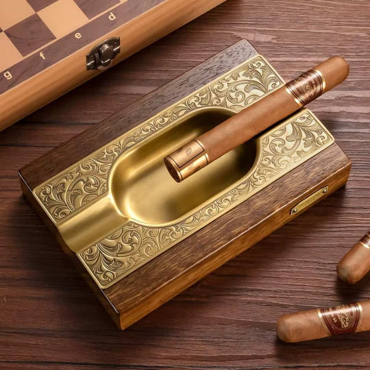 The Heritage: Solid Wood & Bronze Cigar Ashtray