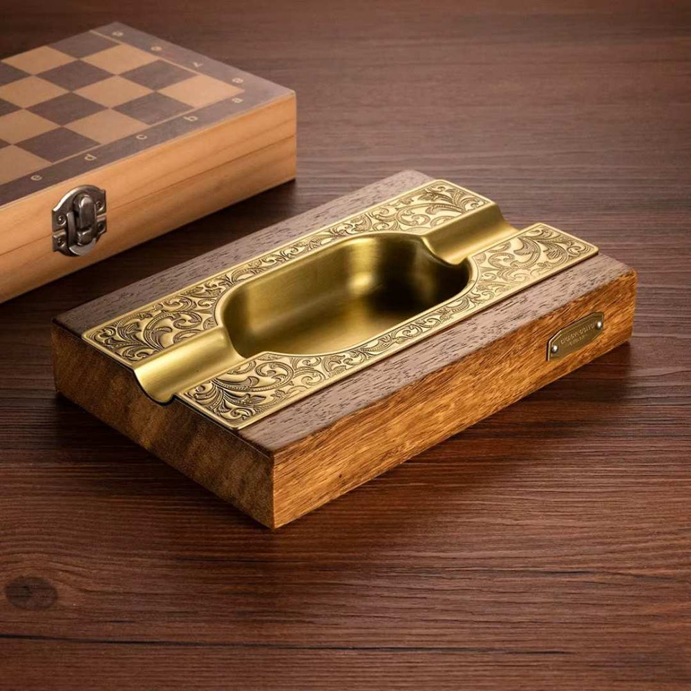 The Heritage: Solid Wood & Bronze Cigar Ashtray