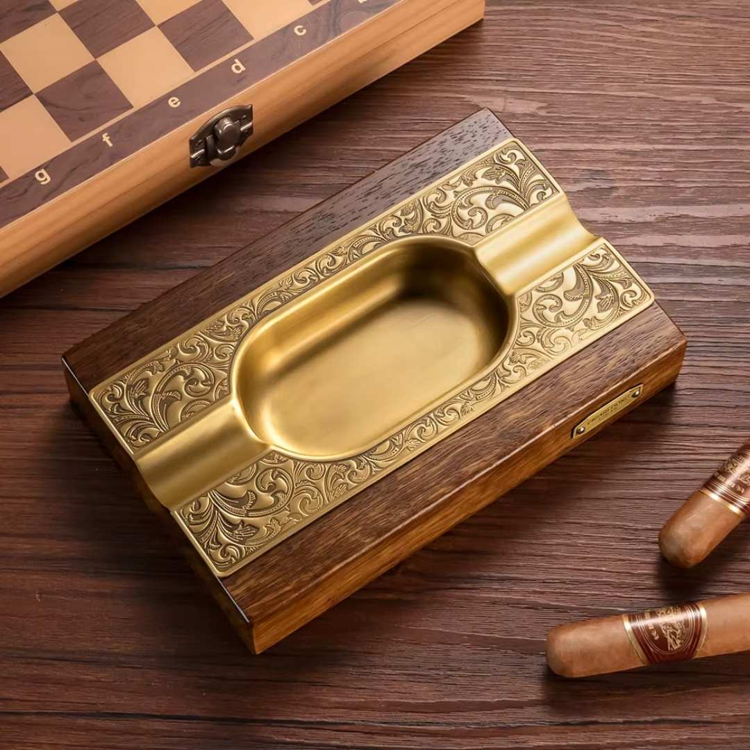 The Heritage: Solid Wood & Bronze Cigar Ashtray