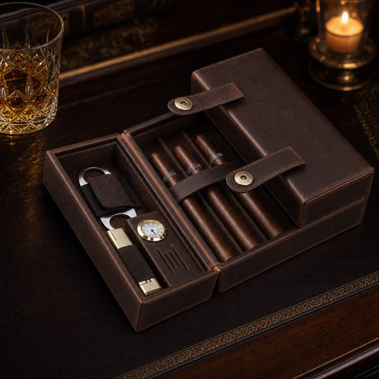The Fortress: 7-Tube Leather Travel Humidor