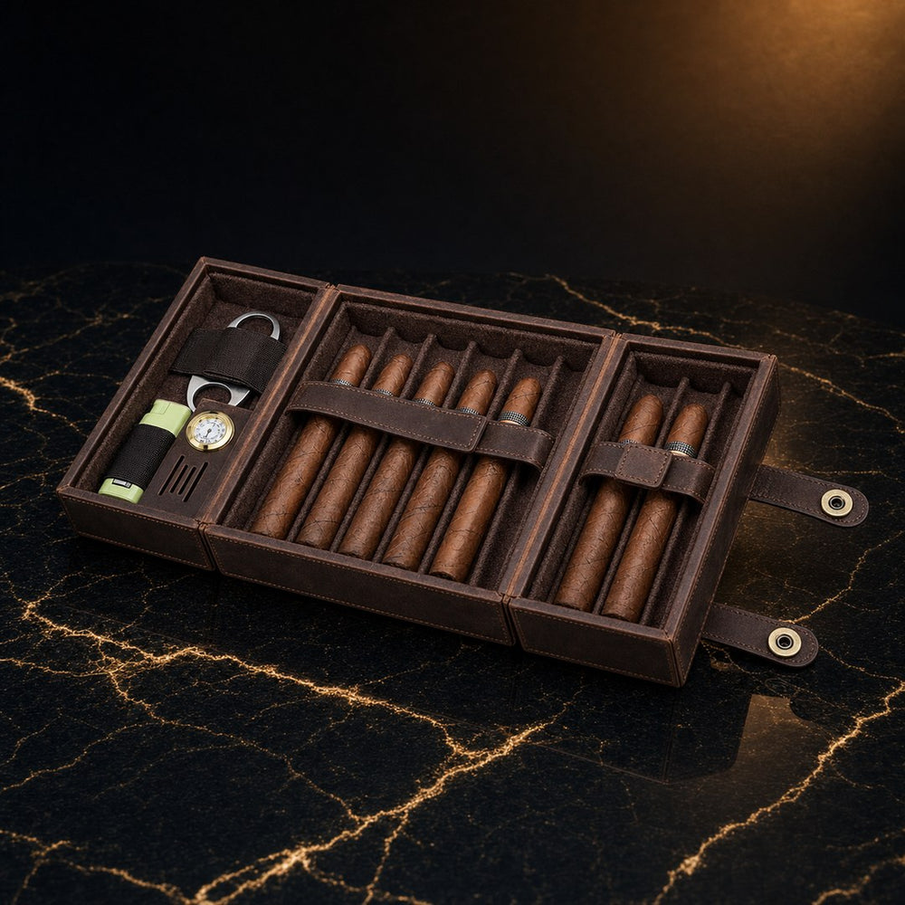 The Fortress: 7-Tube Leather Travel Humidor
