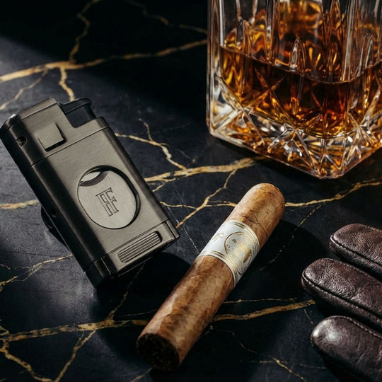 Titan 4-Jet Torch Lighter with Integrated Guillotine & Punch Cutter