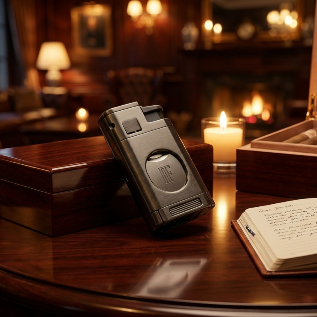 Titan 4-Jet Torch Lighter with Integrated Guillotine & Punch Cutter