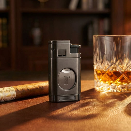 Titan 4-Jet Torch Lighter with Integrated Guillotine & Punch Cutter