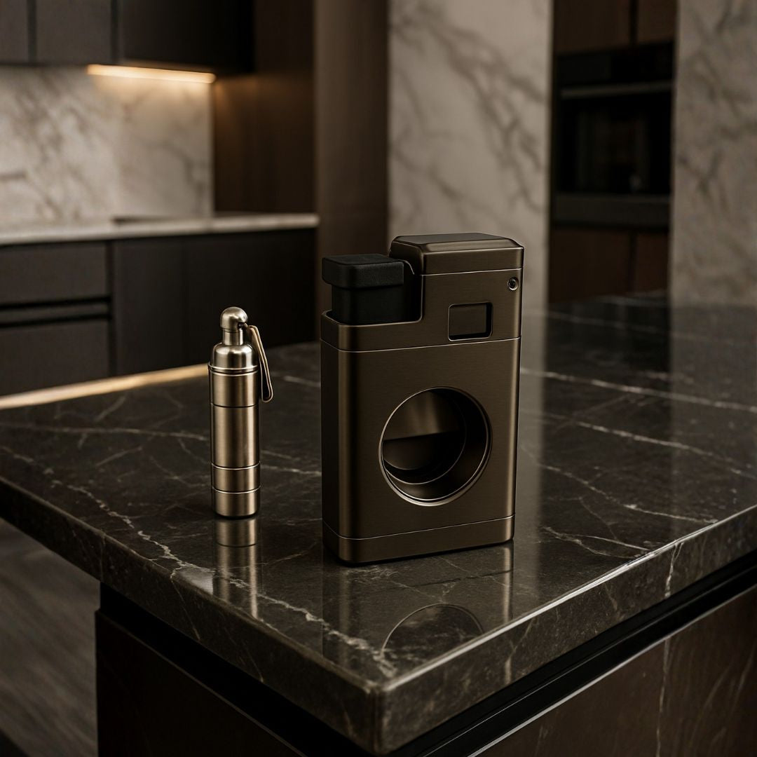 Titan 4-Jet Torch Lighter with Integrated Guillotine & Punch Cutter