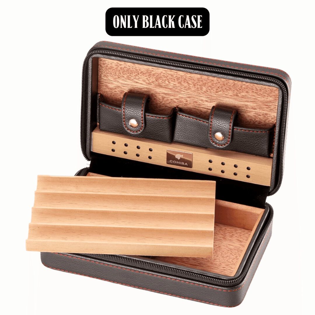 Luxury On-the-Go: Leather-Bound Portable Case And Humidor With Lighter and Cutter Ensemble! - Fluid And Fire