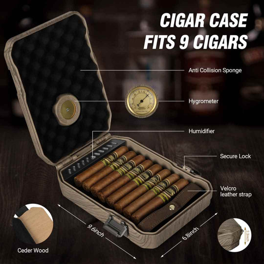 Compact High-End Portable Cigar Humidor with Secure Seal, Accessories & Exclusive Torch