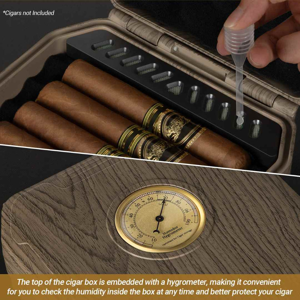 Compact High-End Portable Cigar Humidor with Secure Seal, Accessories & Exclusive Torch