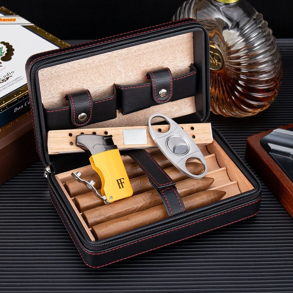 Dominus 4-Slot Leather Travel Case – Torch, Cutter, Humidity Chamber & Hygrometer