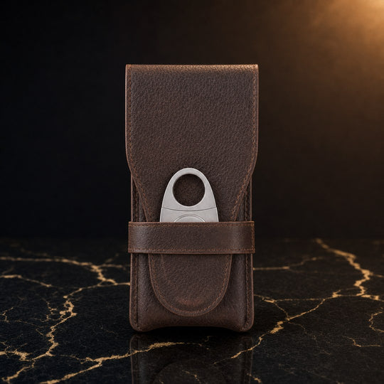 The Protector: 3-Finger Genuine Leather Cigar Case - Fluid And Fire