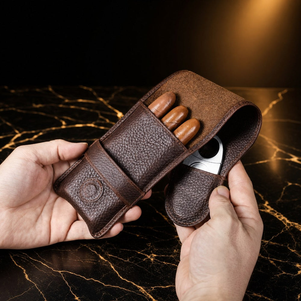 The Protector: 3-Finger Genuine Leather Cigar Case