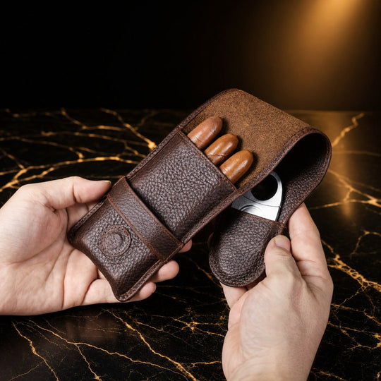 The Protector: 3-Finger Genuine Leather Cigar Case - Fluid And Fire