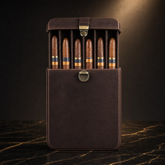 The Rifugio: Vintage Leather Cigar Holster (6-Slot) - Fluid And Fire