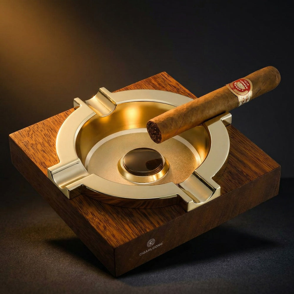 The Monolith: Merbau Wood & Gilded Cigar Ashtray