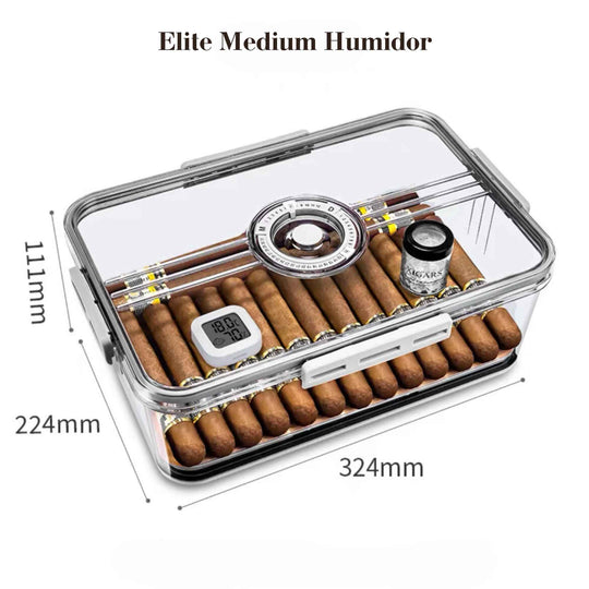 Large Capacity Translucent Cigar Humidor - Spanish Cedar Wood Interior - Built-in Hygrometer