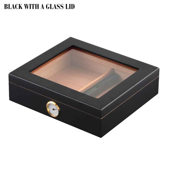 The Connoisseur's Choice: Luxurious Cigar Storage Box with Built-In Precision Hygrometer - Fits 20-30 Cigars - Fluid And Fire