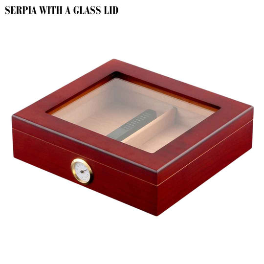 The Connoisseur's Choice: Luxurious Cigar Storage Box with Built-In Precision Hygrometer - Fits 20-30 Cigars - Fluid And Fire