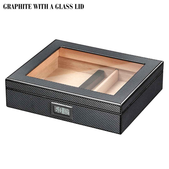 The Connoisseur's Choice: Luxurious Cigar Storage Box with Built-In Precision Hygrometer - Fits 20-30 Cigars - Fluid And Fire