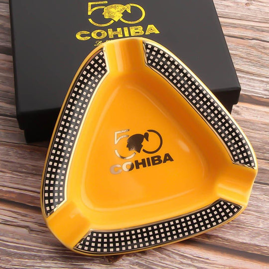 Classy Gold Yellow Ashtray - Fluid And Fire